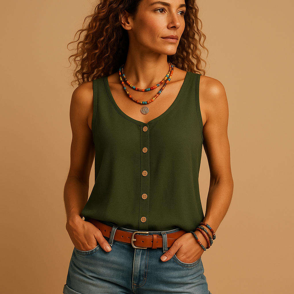 Green women's sleeveless summer top