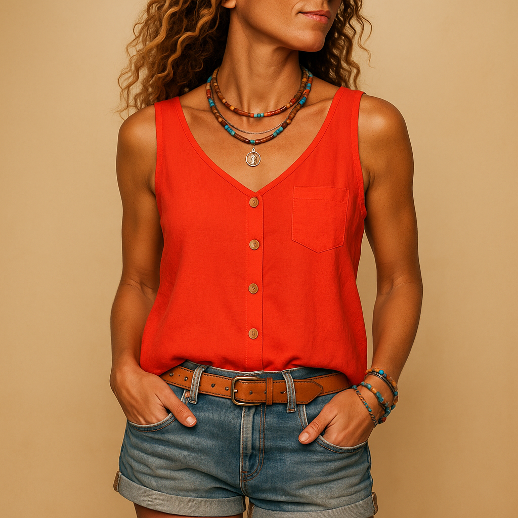 Orange women's V-neck summer top