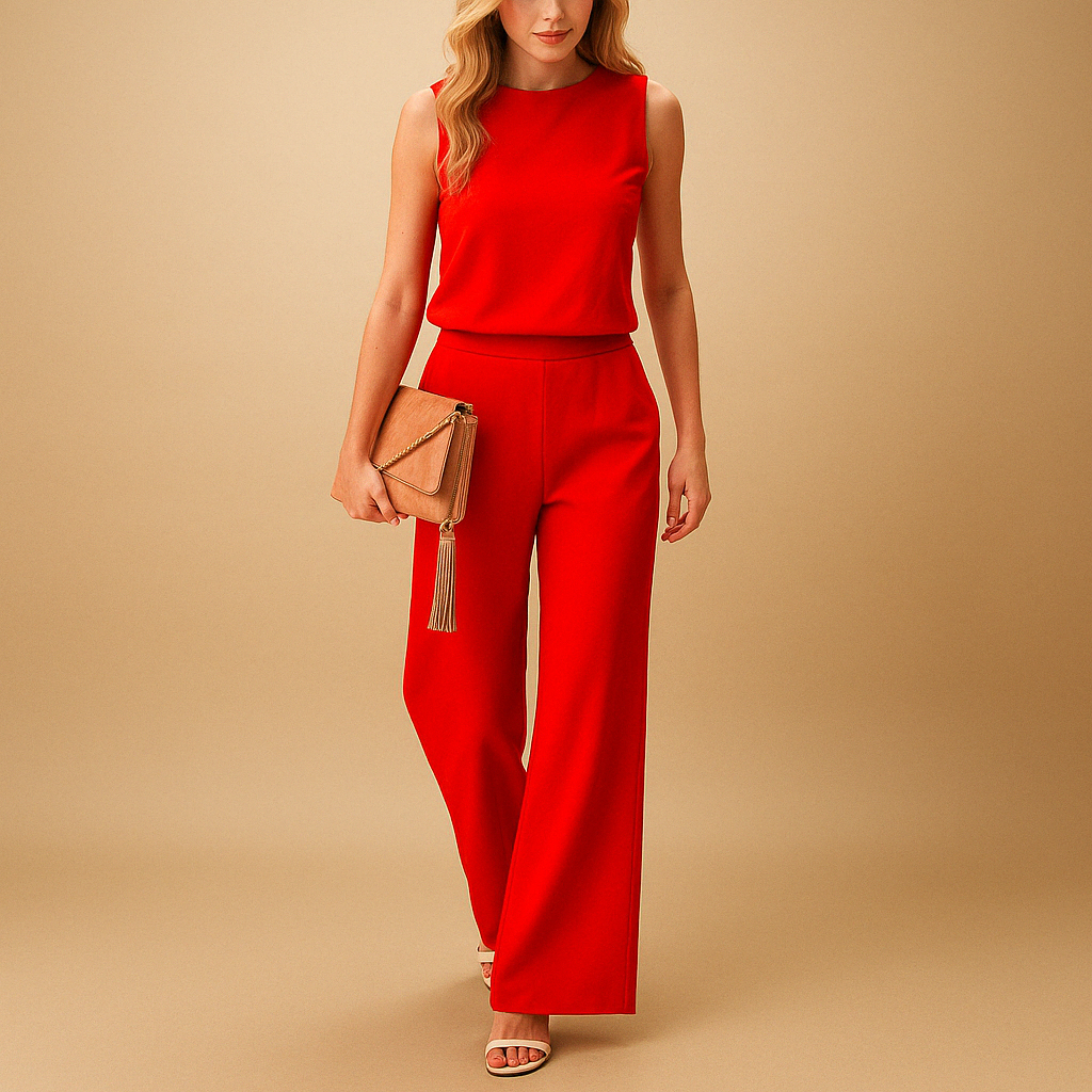 Red women's wide leg jumpsuit