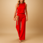 Red women's wide leg jumpsuit