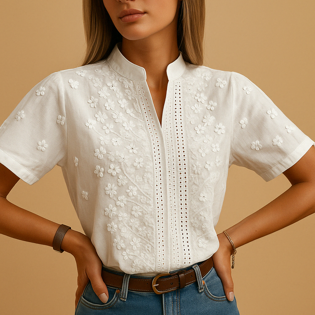 White blouse with button closure for women