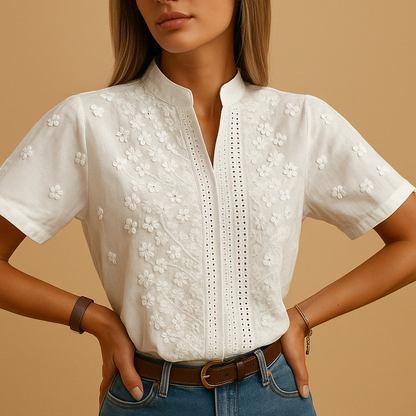 White blouse with button closure for women
