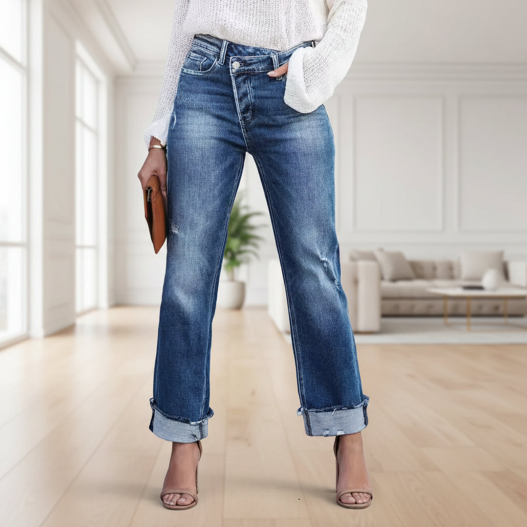 Women's high waist wide leg denim jeans front view