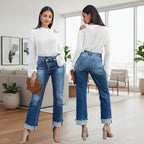 Women's high waist wide leg denim jeans back view