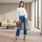 Women's high waist wide leg denim jeans side view