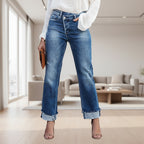Denim fabric texture on women's wide leg jeans