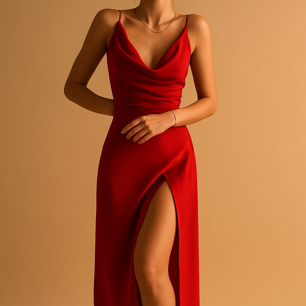 Women's maxi dress with subtly fitted silhouette