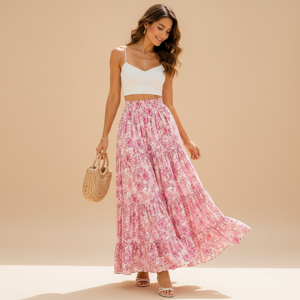 Women's pink dress with floral print