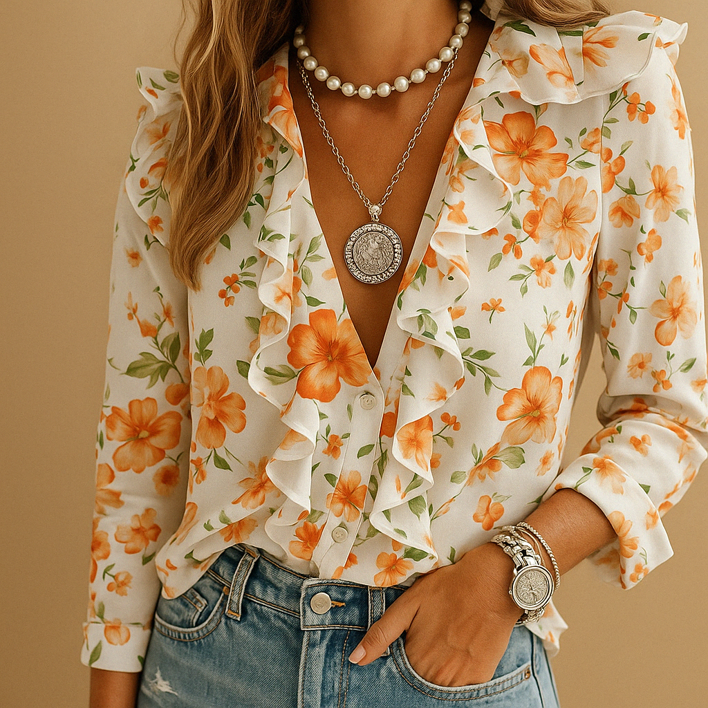 Women's ruffled butterfly blouse with long sleeves