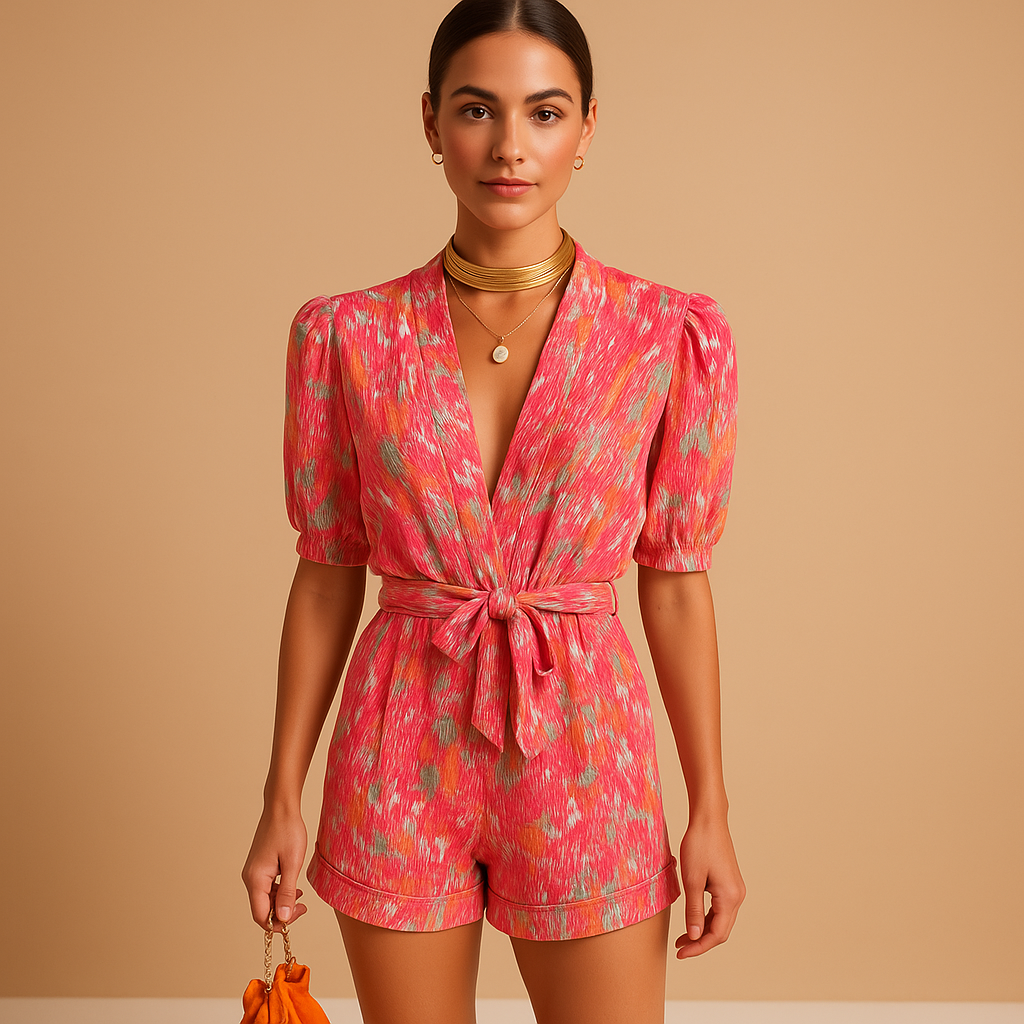Women's short printed jumpsuit front view
