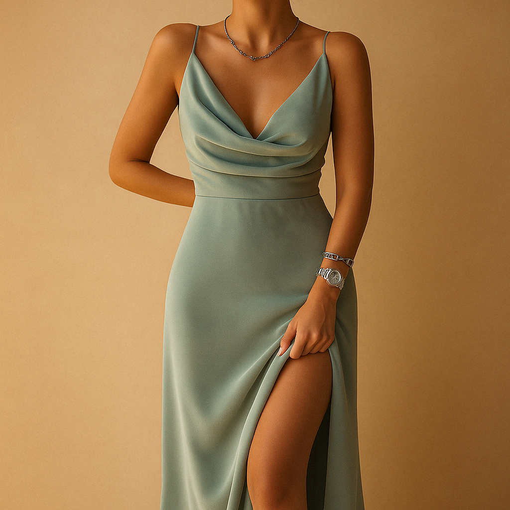 Women's V-neck maxi dress front view